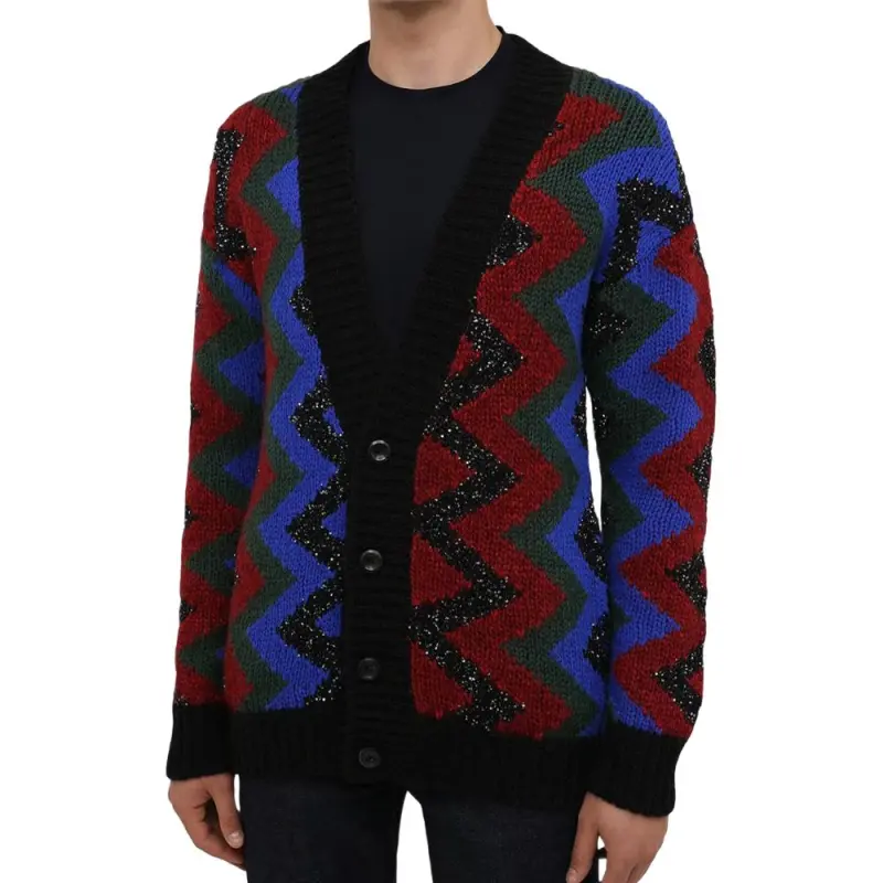 SAINT LAURENT Zig Zag Jacquard Sequin Cardigan-4