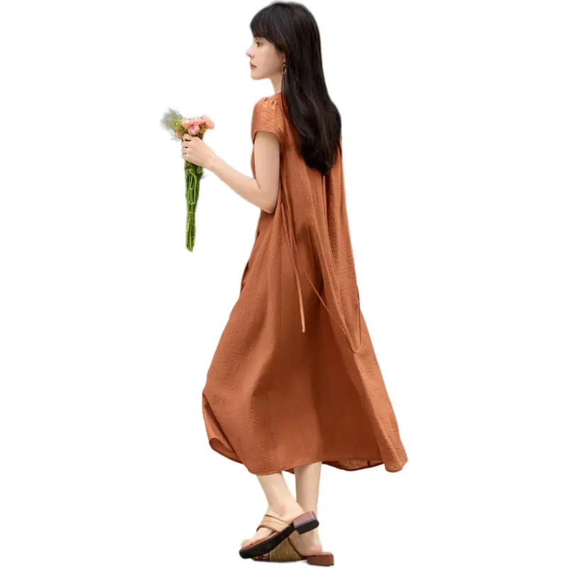 Mo Han Yi Mei Short Sleeved Dress Women's Pumpkin-6
