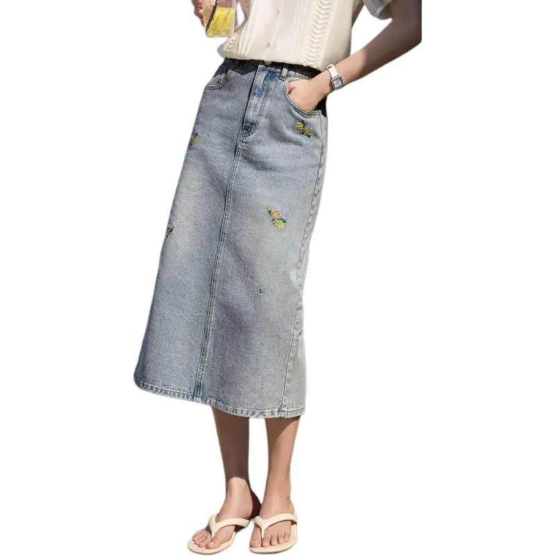 XWI Denim Long Skirts Women's Light Blue-2