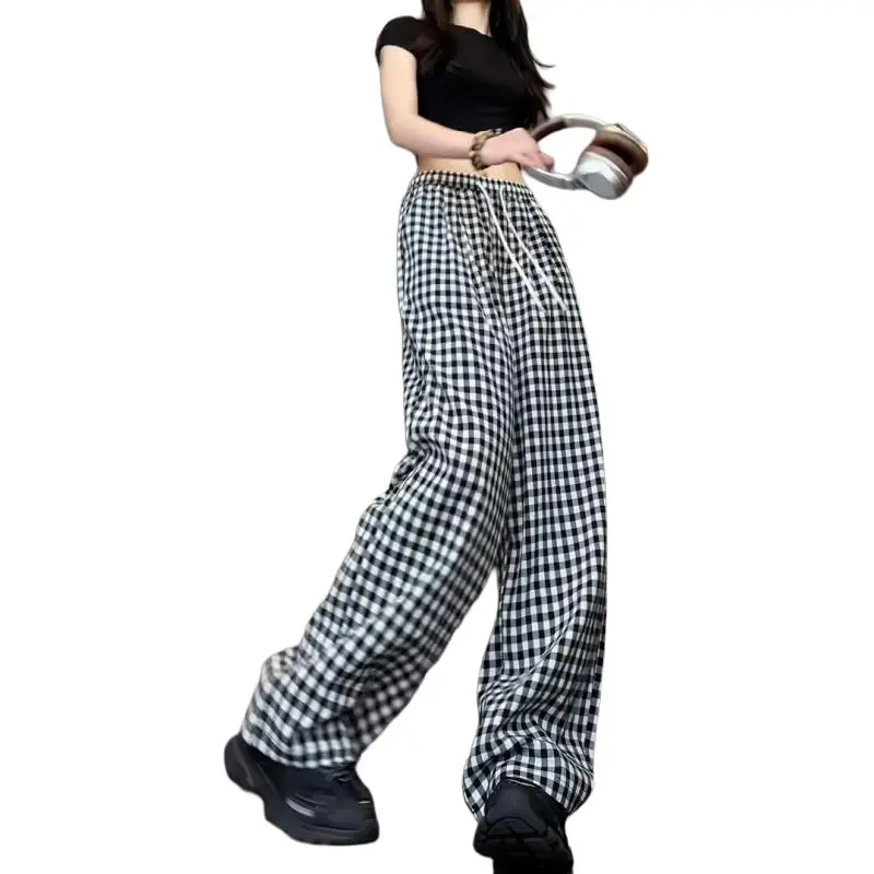 JIMI&JONS Casual Pants Unisex Black White Plaid-3