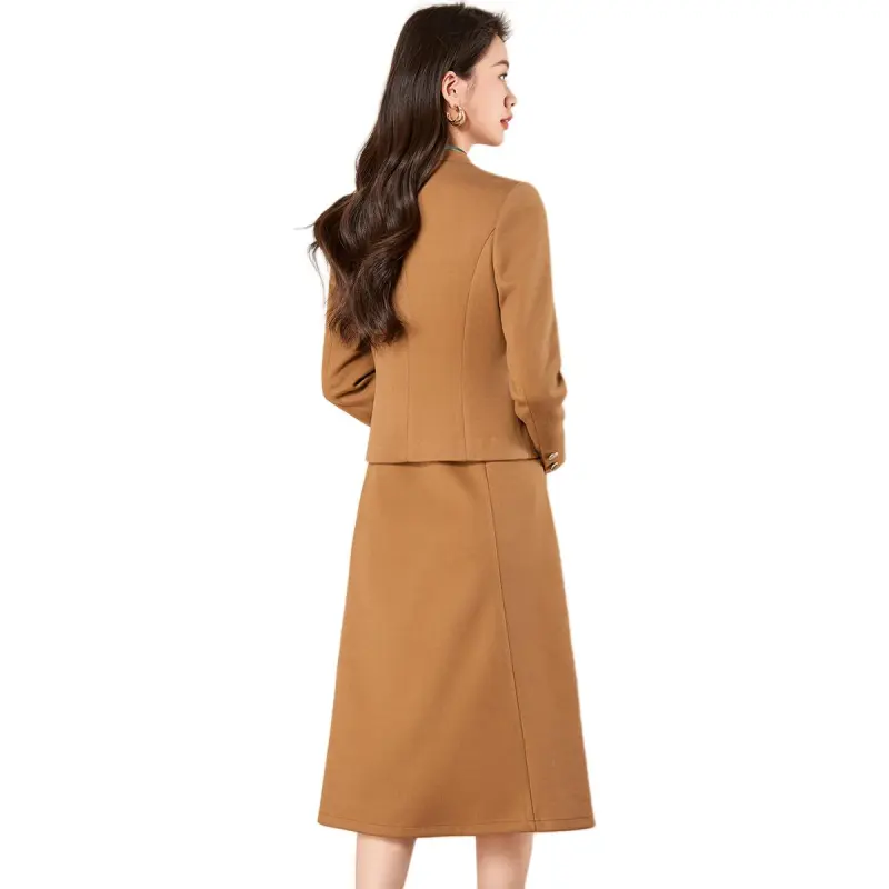 Mylan Spring Fall Skirt Set Cinched Waist Women's Khaki-0