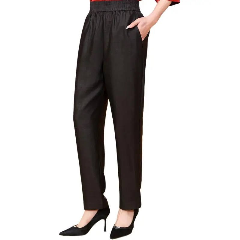 Yi Mengyuan Silk Casual Pants Women's Black-4
