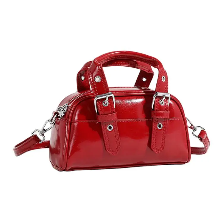 Worm's Home PU Shoulder Bag, Crossbody Bag, Handbag Women's Black/Red-4