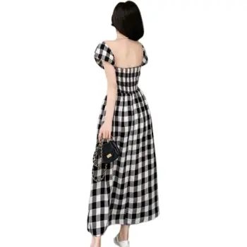 KEAB Short-Sleeved Dresses Women's Black White Plaid