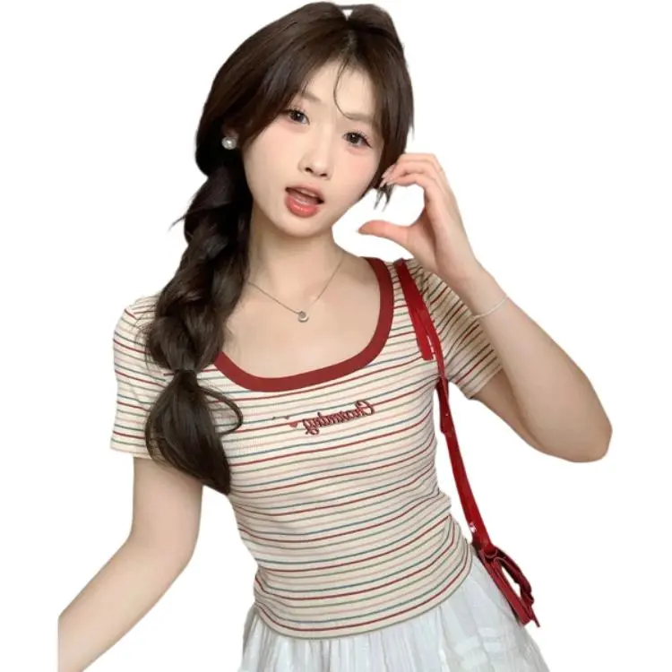 GOSO T Shirts Women's Red Stripes-5