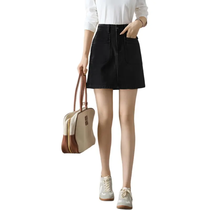 Mo Han Yi Mei Denim Short Skirts Women's Black-3