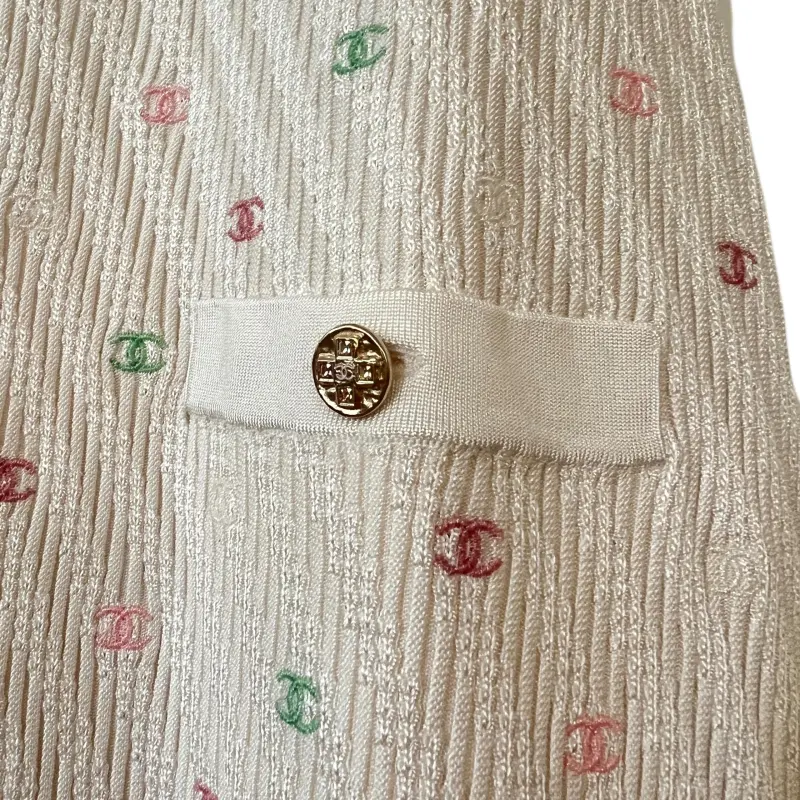 CHANEL Short Sleeved Dress Women's Beige-5