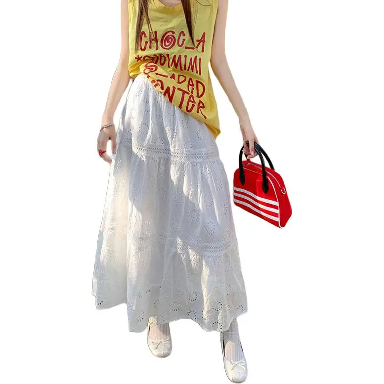 Kazakhstan Casual Long Skirt Women's White-5