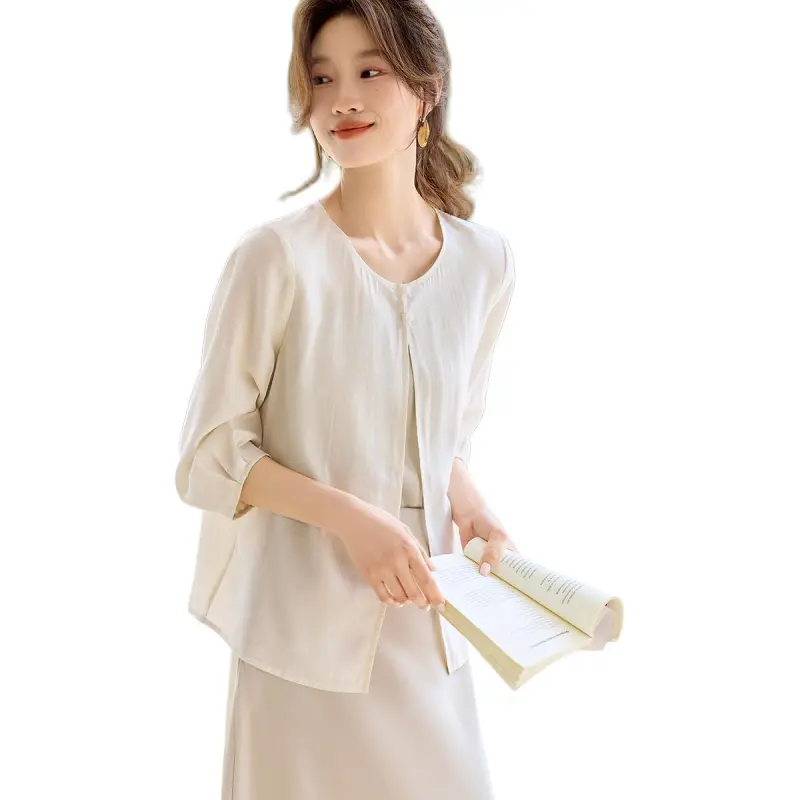 Mo Han Yi Mei Cropped Coat Women's Light Beige Apricot-3