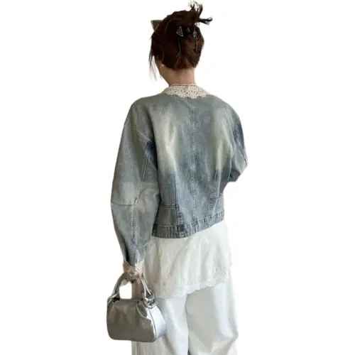 Icicofficial Denim Jacket Women's Vintage Blue