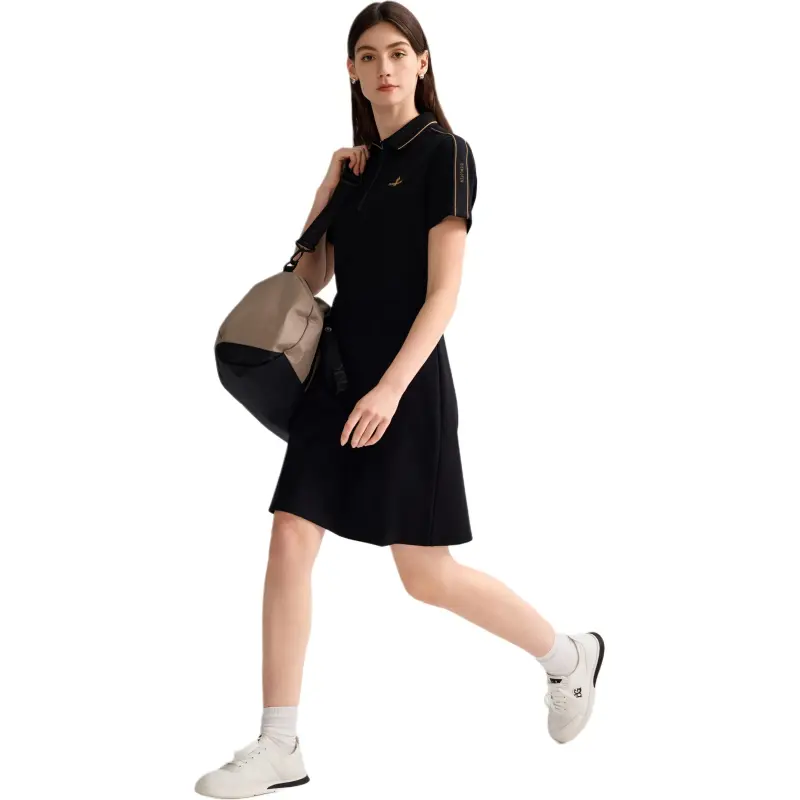 Biyin Leufen Short Sleeved Dress Women's Black-3