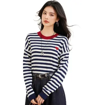 La Chapelle Knitwear Women's Blue Stripes Pattern