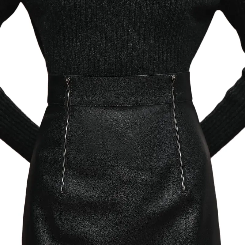 HERMES FW25 Leather Short Skirts Women's Black-4