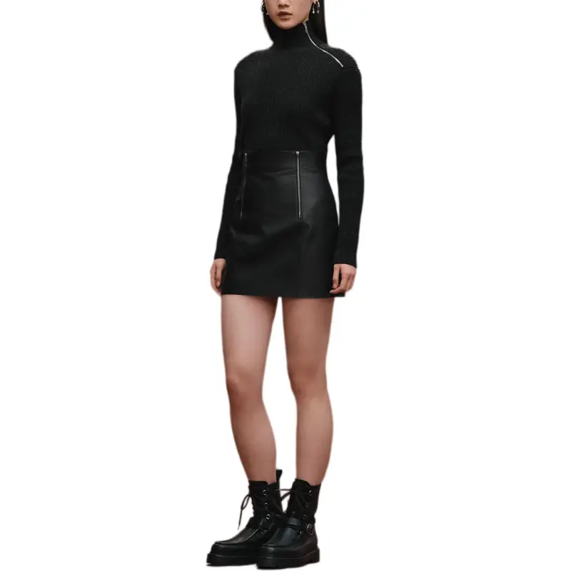 HERMES FW25 Leather Short Skirts Women's Black-2