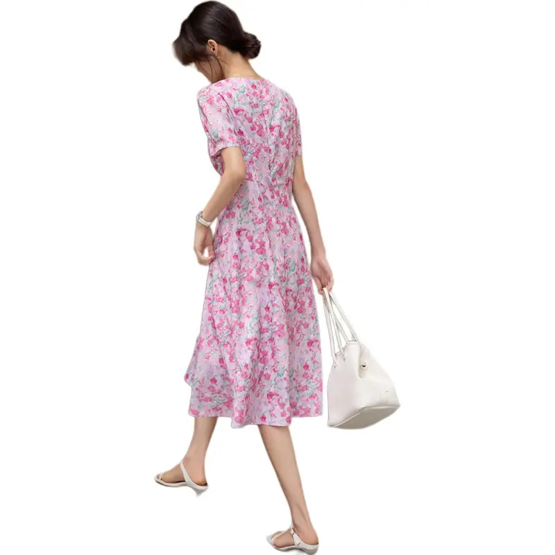 XWI Short Sleeved Dress Women's Pink Jacquard-1