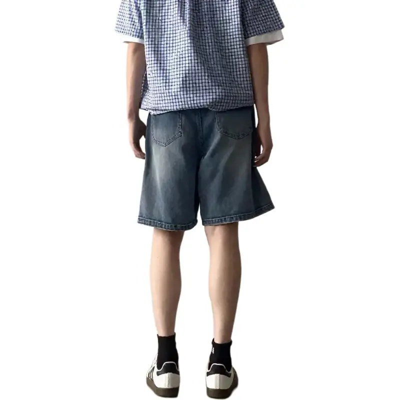 BLANC & ECLARE Mid Rise Straight Fit Slimming Wide Leg Denim Shorts Unisex-6