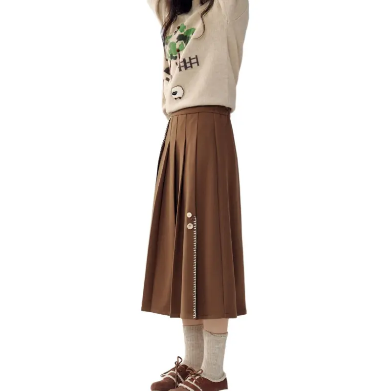 ZIHAN Casual Long Skirt Women's Khaki-2
