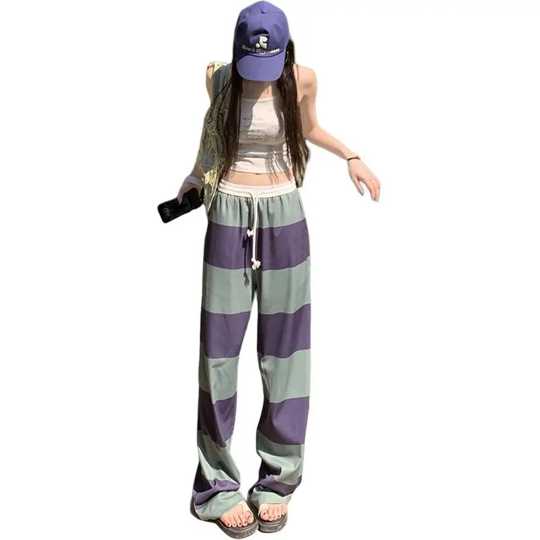 Kazakhstan Casual Pants Women's Purple And Green Stripes-2