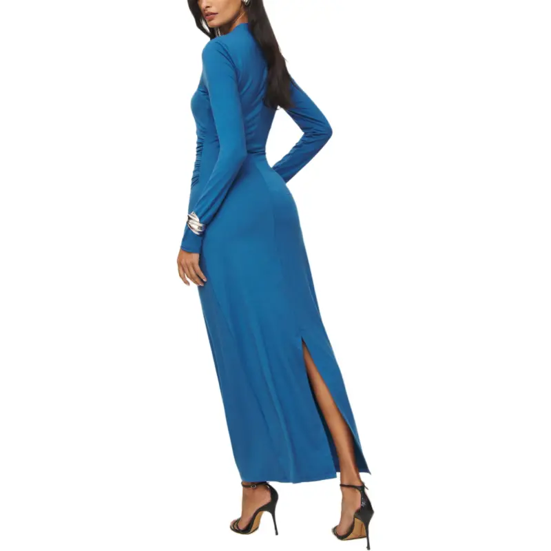 REFORMATION Laurel Knit Dress Long-Sleeved Dresses Women's Pacific Blue-1