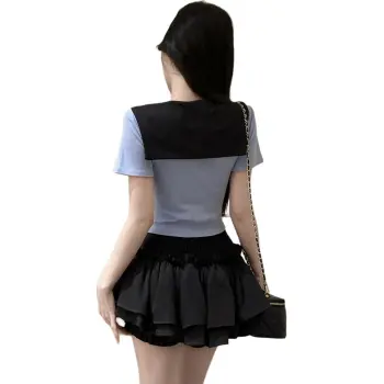 Garbege Uniforms Women's Blue Top And Black Skirt Set