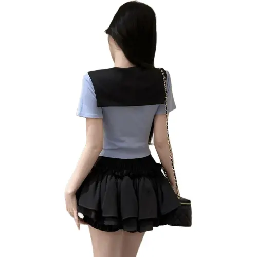 Garbege Uniforms Women's Blue Top And Black Skirt Set