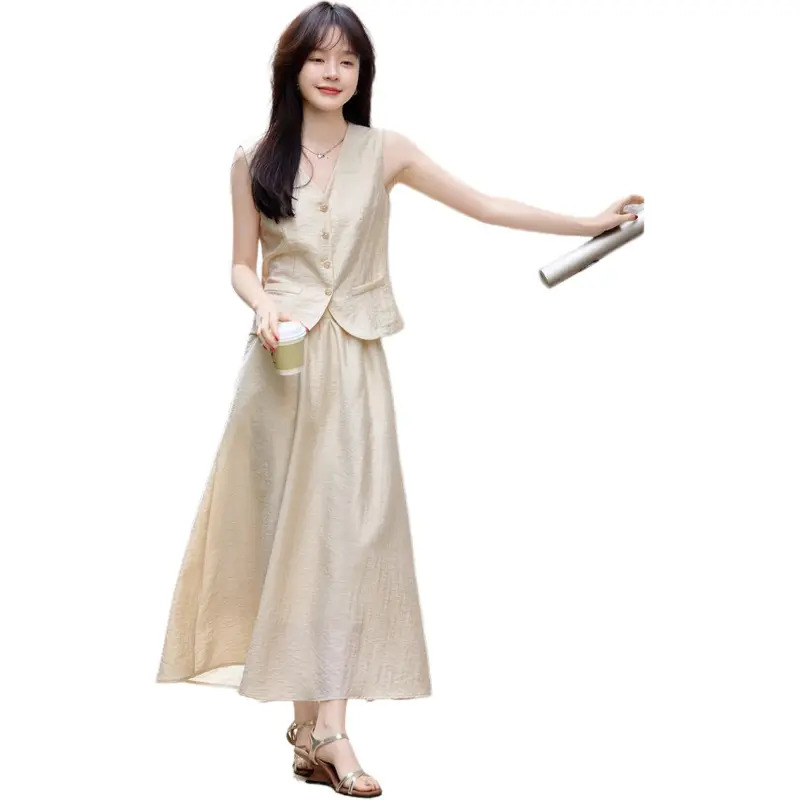 Mo Han Yi Mei Skirt Set Women's Light Beige Apricot-3