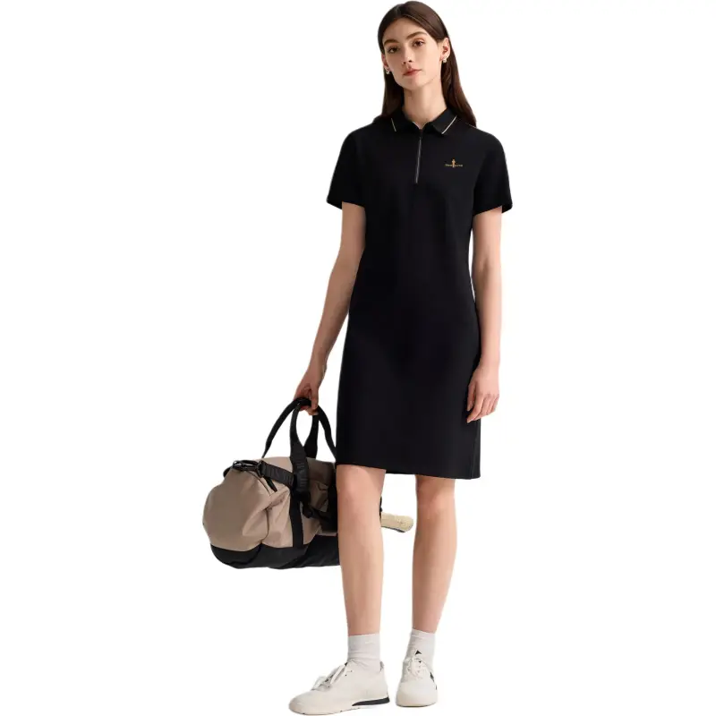 Biyin Leufen Short Sleeved Dress Women's Black-2