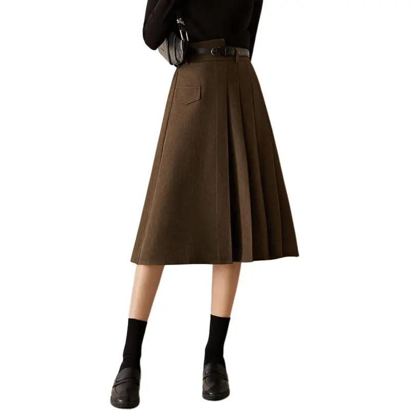 Mo Han Yi Mei Casual Long Skirt Women's Coffee Brown-4