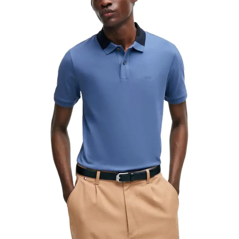 HUGO BOSS FW23 Interlock Cotton Slim Fit Polo Shirt T Shirt Men's Blue-1