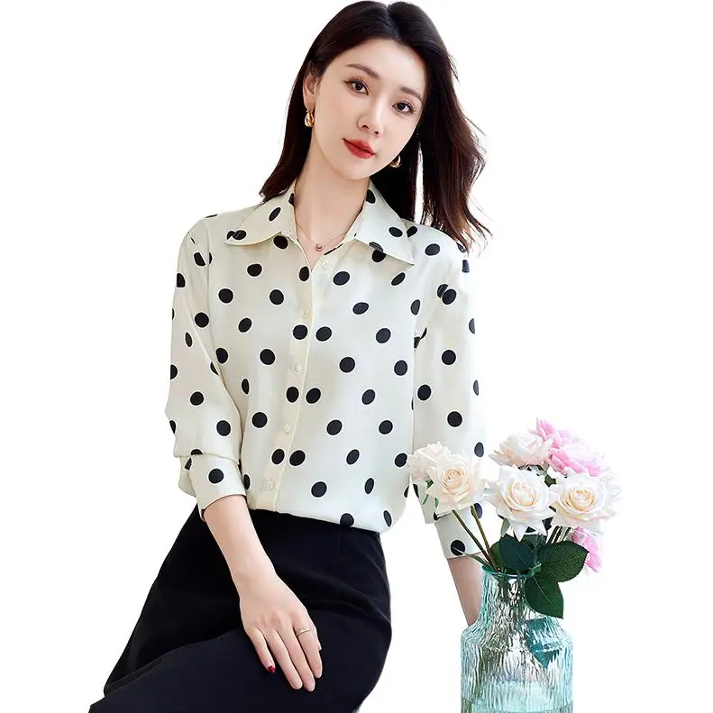 Yi Mengyuan Silk Long Sleeved Silk Shirt Women's Polka Dot-2
