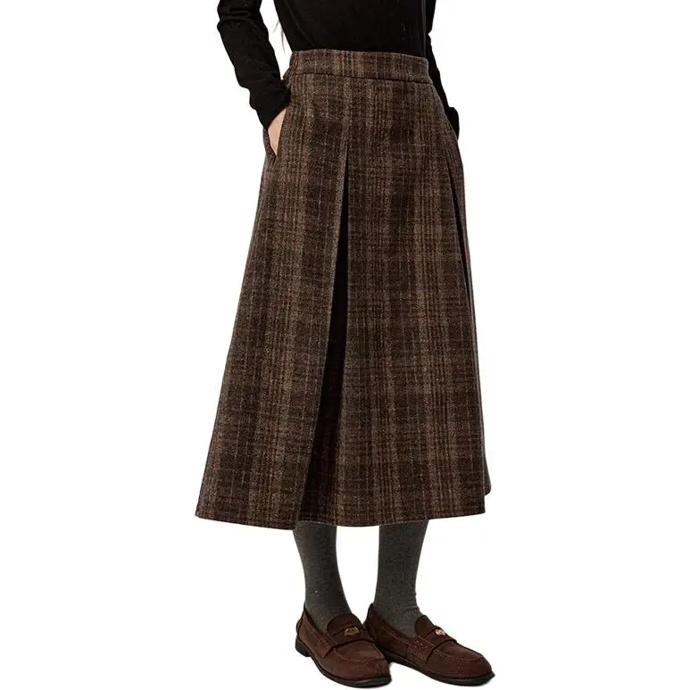 Omont Casual Long Skirt Women's Vintage Green Purple Plaid-1