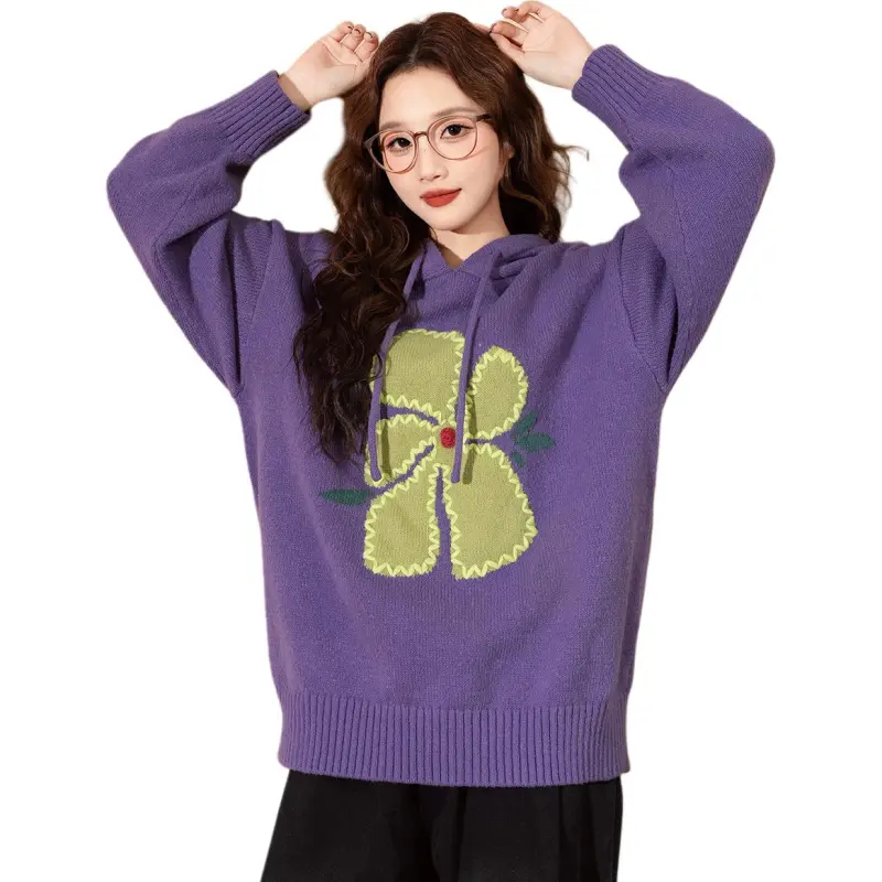 Tonlion Sweater Women's Plum Blossom Purple-5