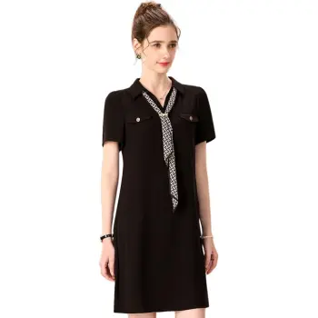 FENHONGMALI Spring, Summer, Fall Short Sleeved Dress Loose Fit Women's Black