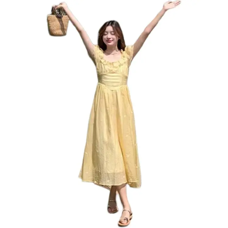 Mu Xiao Xin Short Sleeved Dress Women's Yellow-4