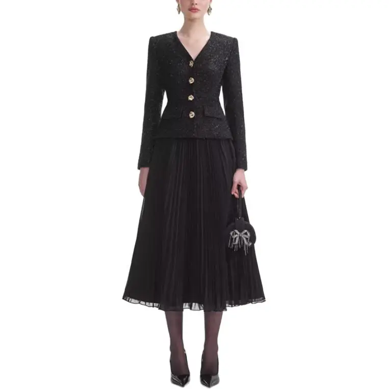 Self portrait Tinsel Boucle Chiffon Midi Dress-1