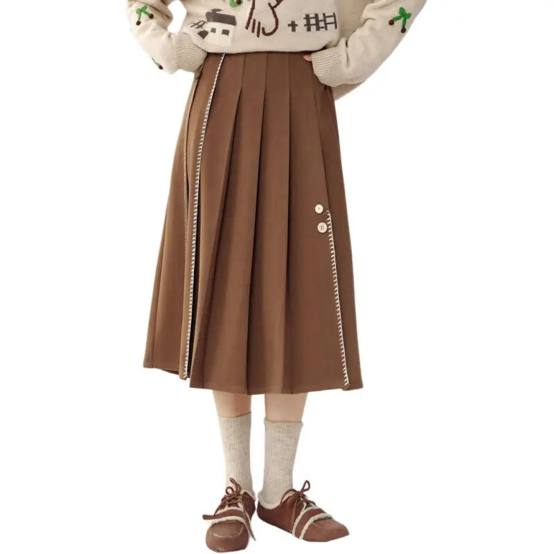 ZIHAN Casual Long Skirt Women's Khaki-3
