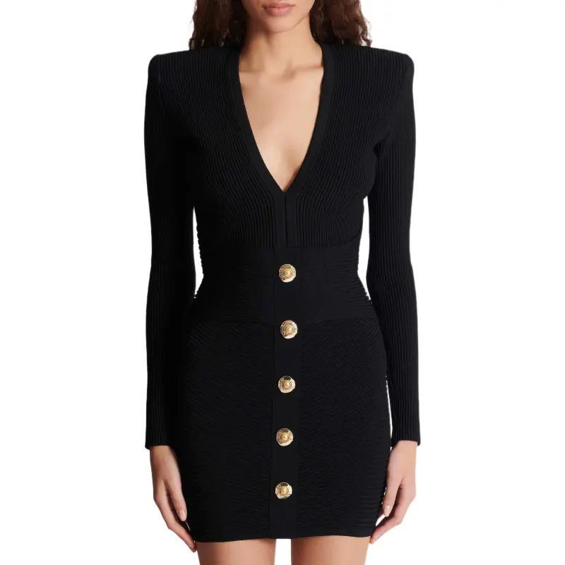 BALMAIN SS25 Long Sleeved Dress Women's Black-1
