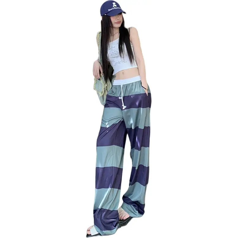 Kazakhstan Casual Pants Women's Purple And Green Stripes-3