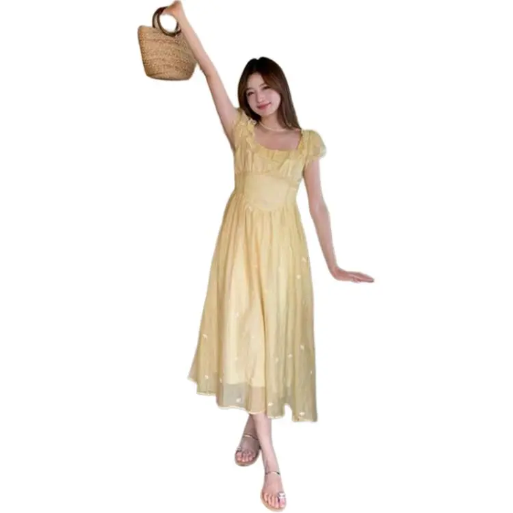 Mu Xiao Xin Short Sleeved Dress Women's Yellow-5