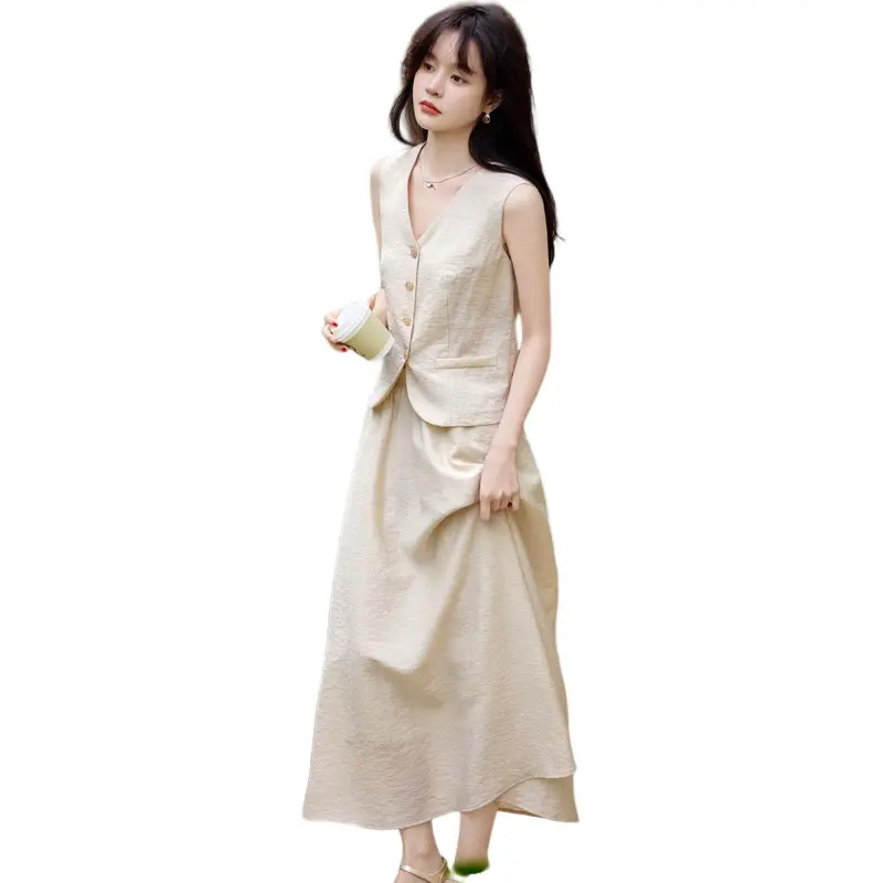 Mo Han Yi Mei Skirt Set Women's Light Beige Apricot-4
