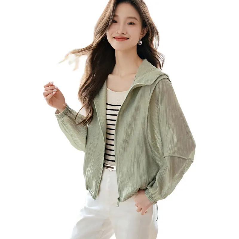 Mo Han Yi Mei Cropped Coat Women's Avocado Green-3