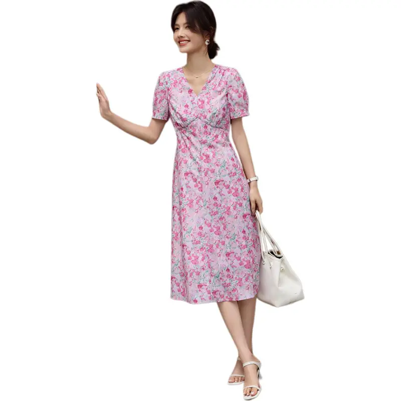 XWI Short Sleeved Dress Women's Pink Jacquard-2
