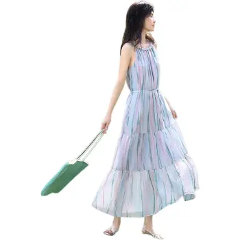 XWI Sleeveless Dress Women's Pink Green Blended