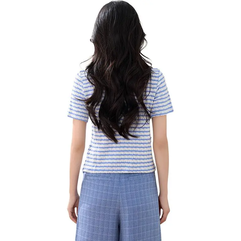 La Chapelle Knitwear Women's Blue Stripes-3
