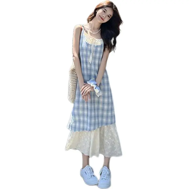 GOSO Slip Dresses Women's Blue-3