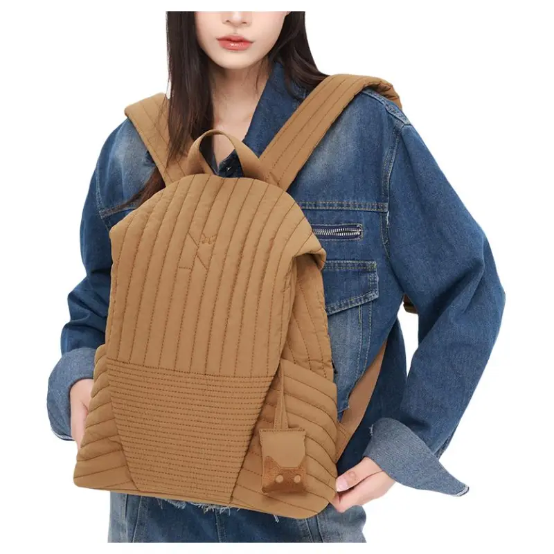 NOXXON Nylon Backpack Regular Unisex Obsidian Black/Caramel Brown/Pink Apricot-5