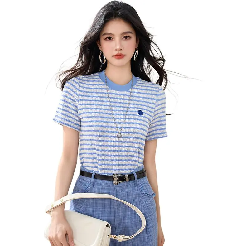 La Chapelle Knitwear Women's Blue Stripes-1