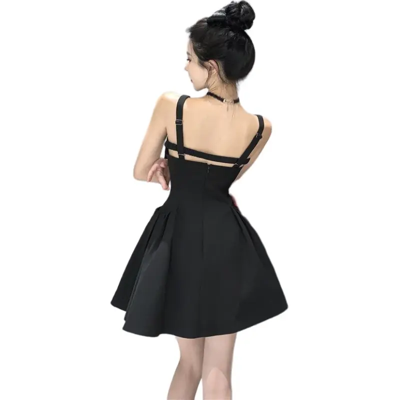 GOSO Slip Dresses Women's Black Double Pockets-2