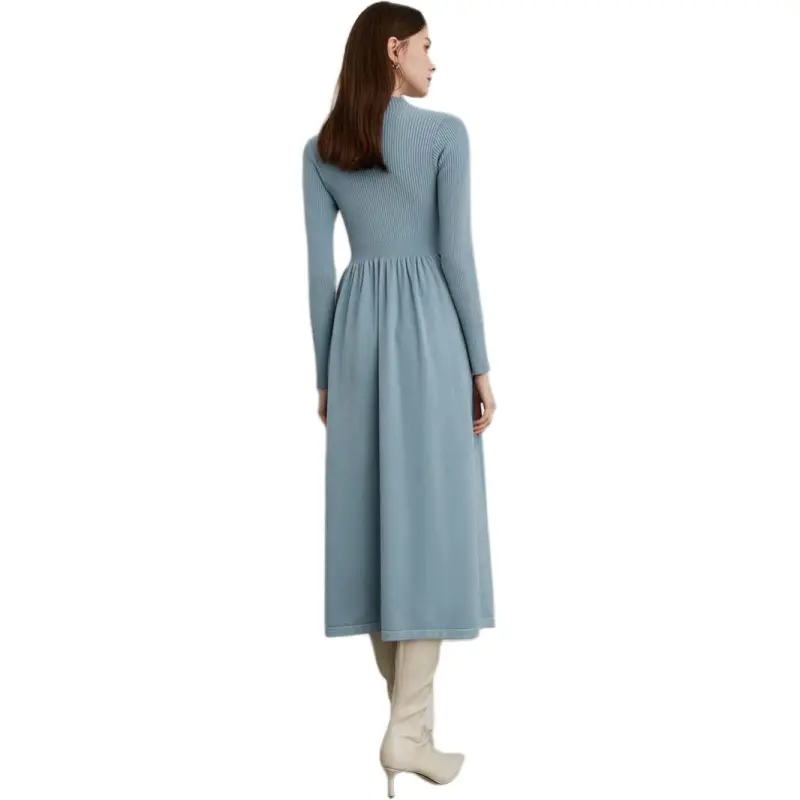DPLAY Long Sleeved Dress Women's Sea Salt Blue-1