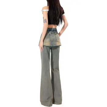 Shuhao Bai Denim Long Skirt Women's Light Nostalgic Blue Pants